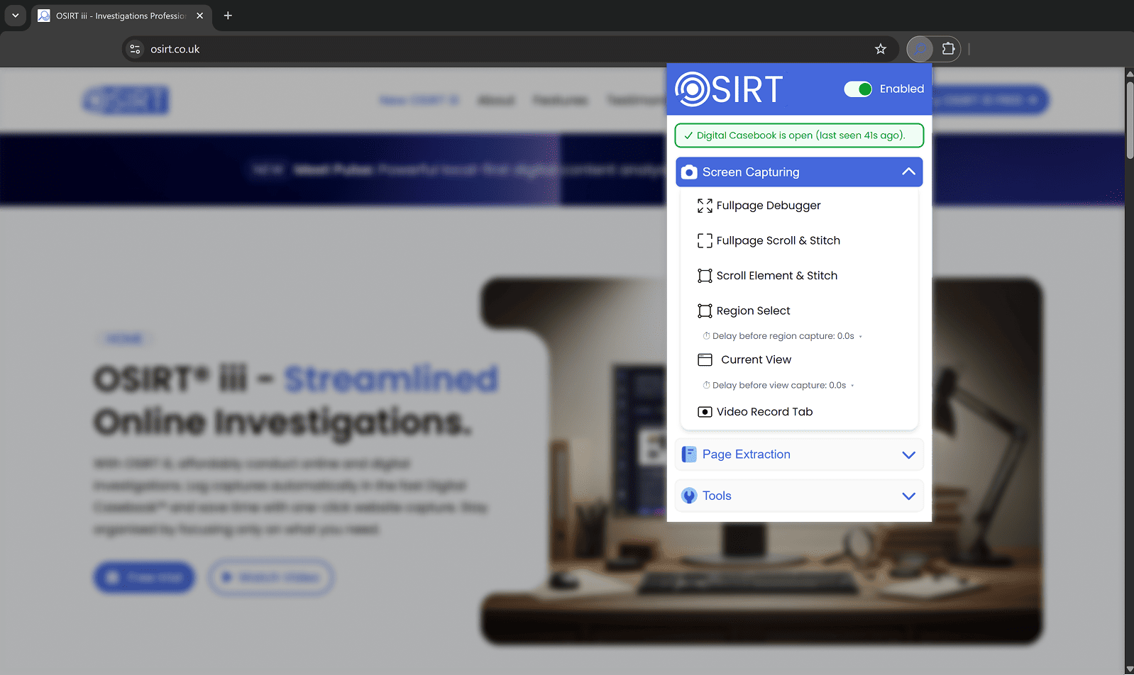 Placeholder - screen capturing options in OSIRT iii extension
