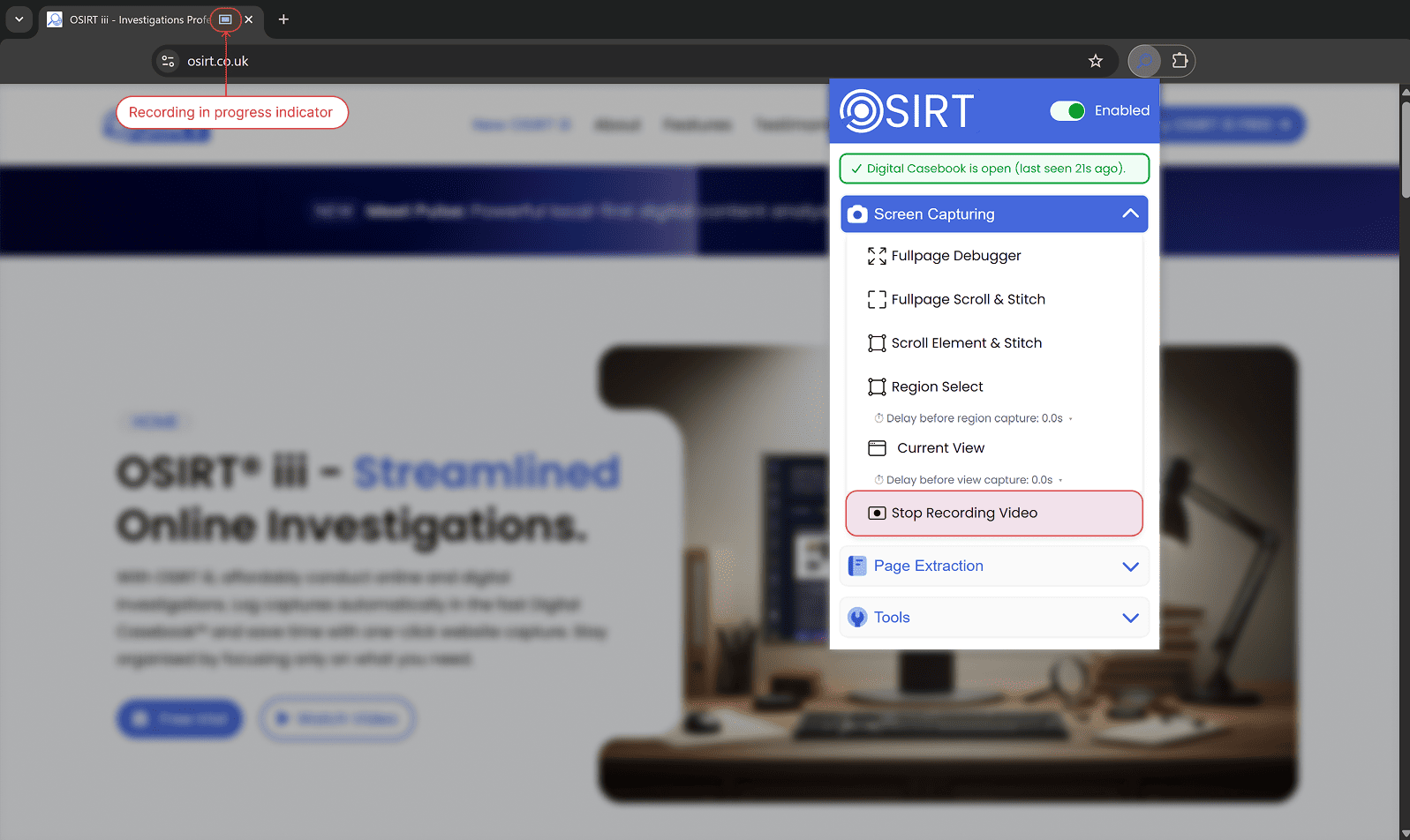 Placeholder - tab video recording option in OSIRT iii extension