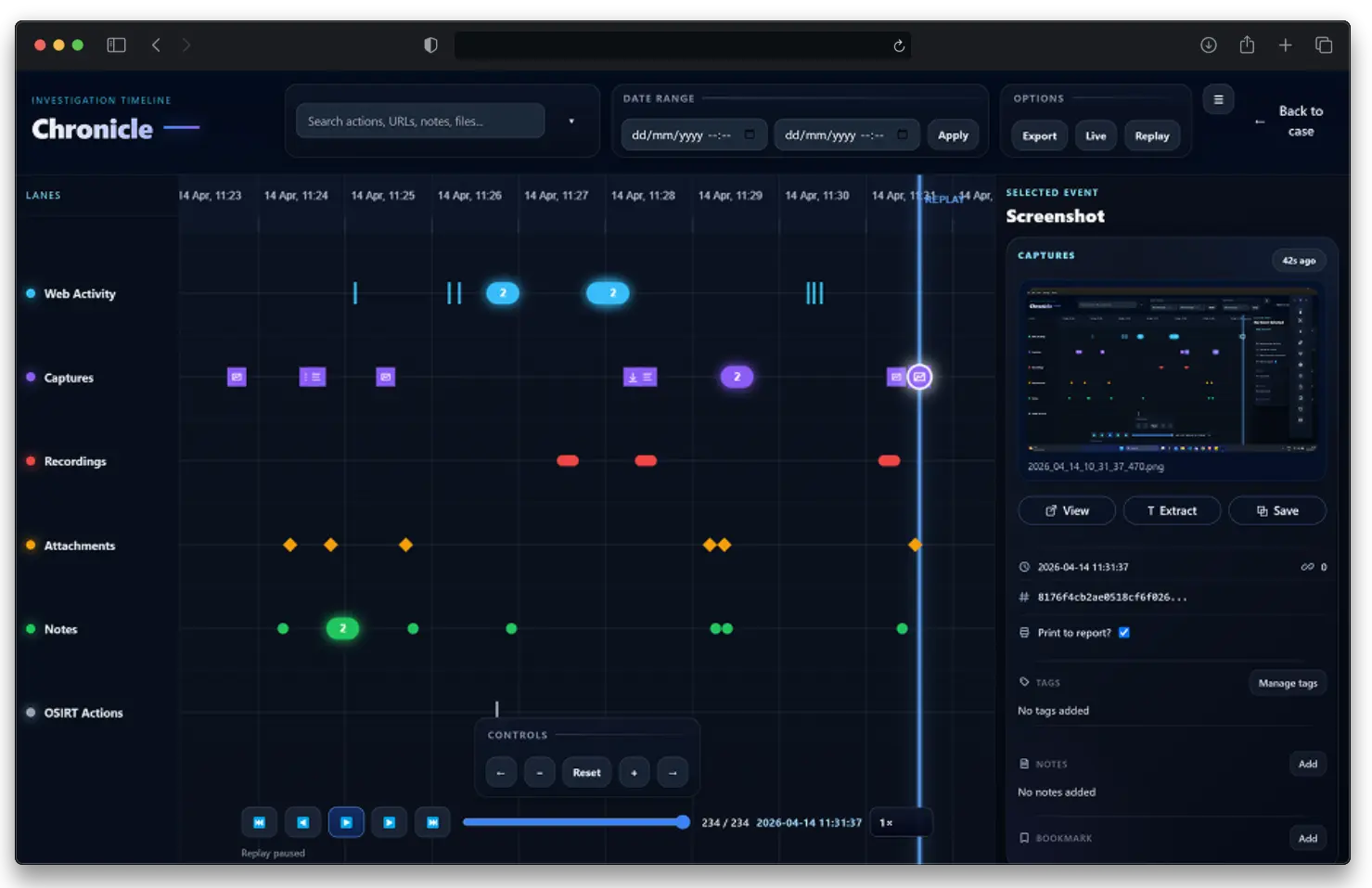 Chronicle timeline interface